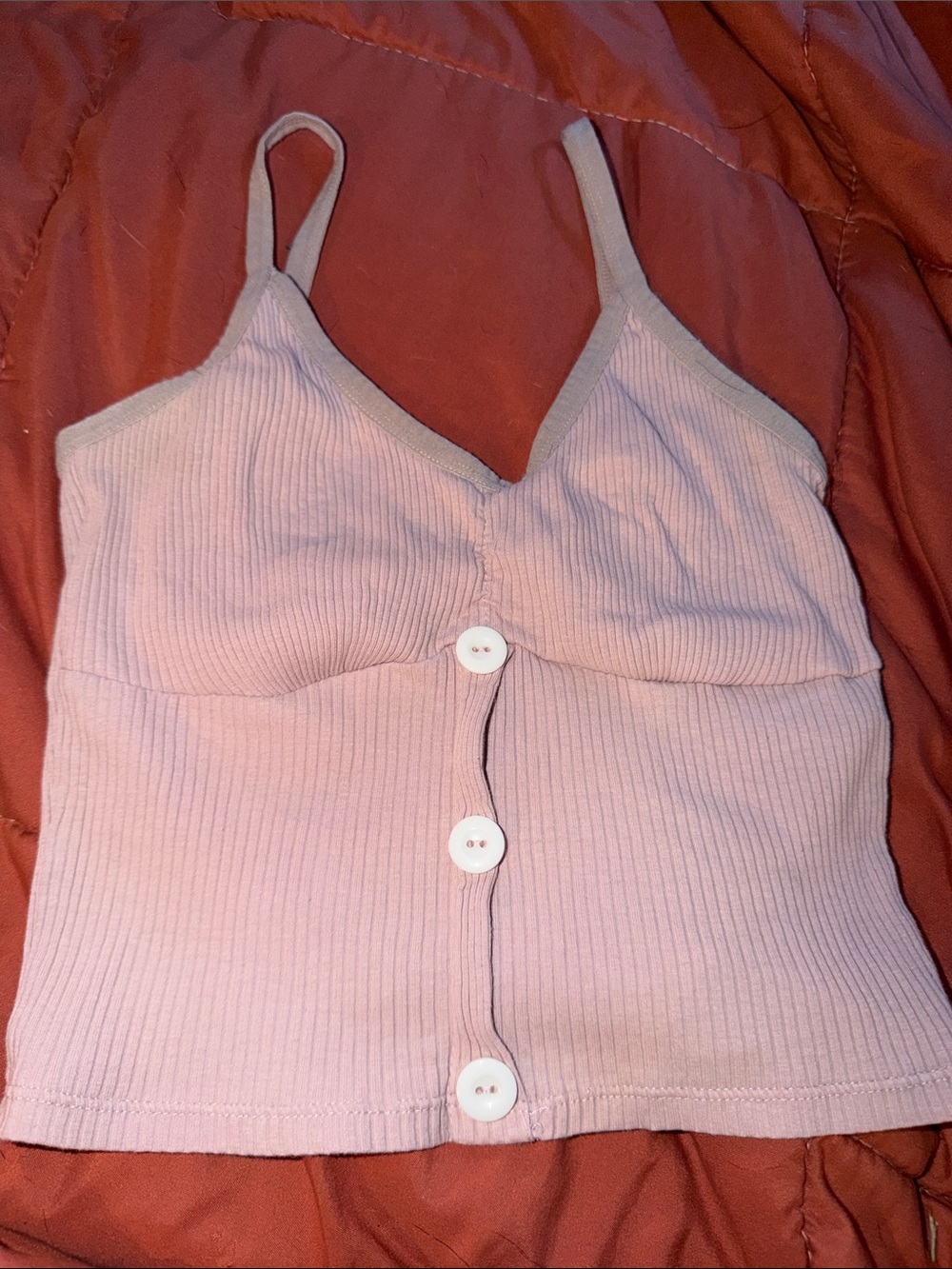 Women’s Pink Ribbed Button-Front Cami